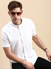 Men White Solid Casual Shirt-TOGOLINEN-5589-Offwhite