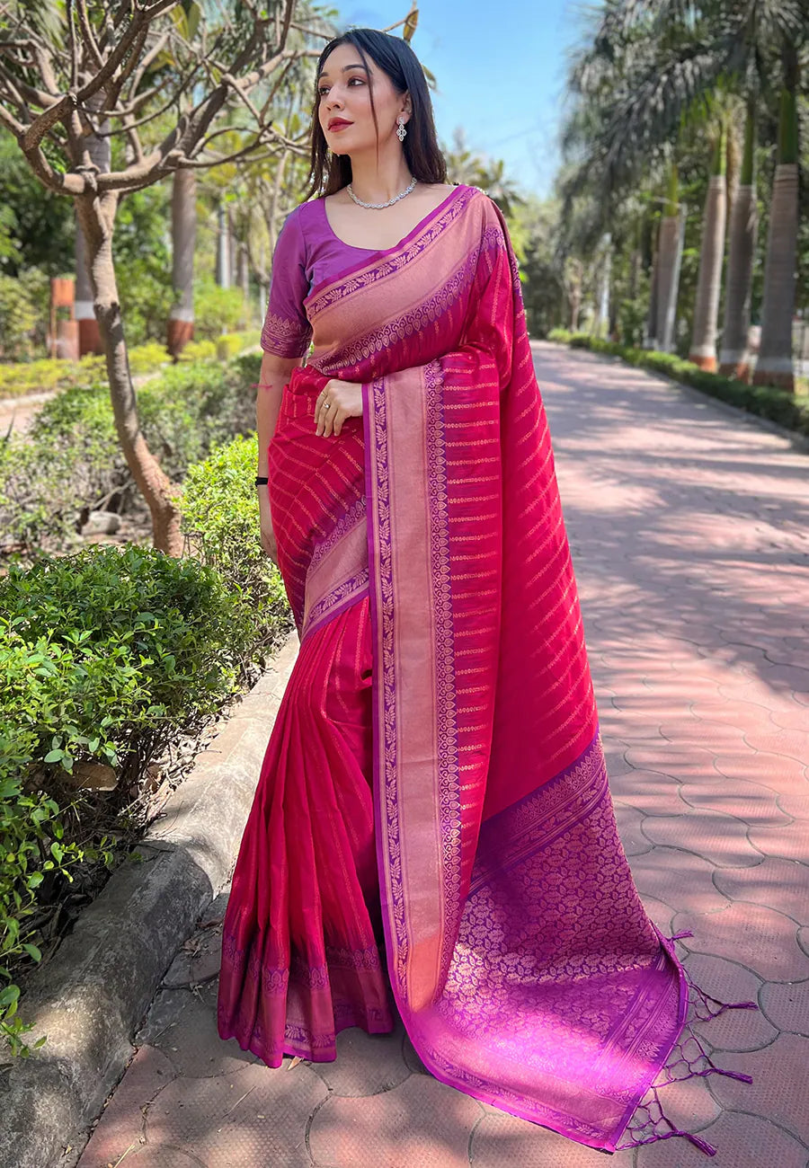 Pink Kanjeevaram Style Indian Sarees - Designer Sarees India