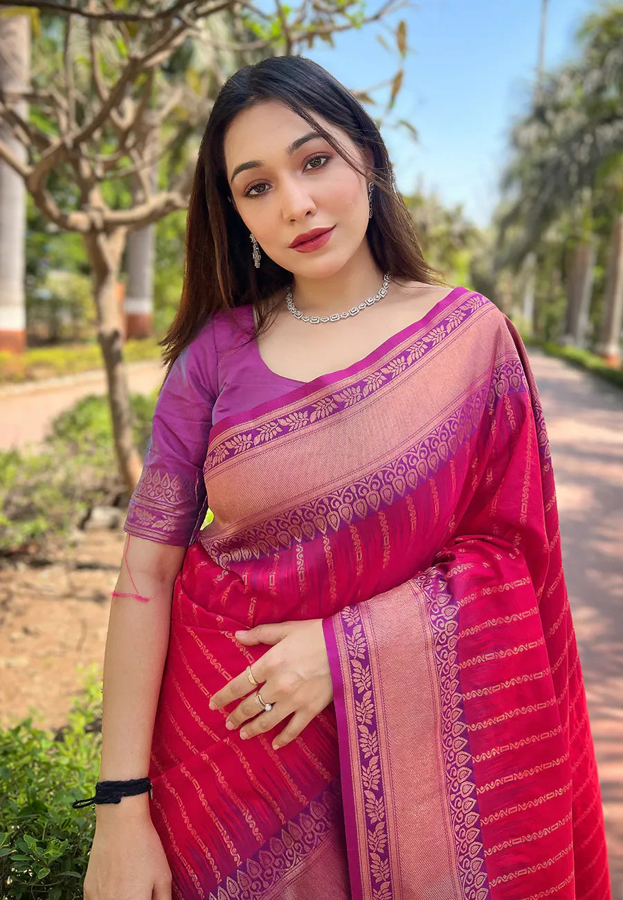 Pink Kanjeevaram Style Indian Sarees - Designer Sarees India