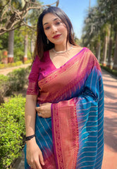 Womens Fashion Ethnic Kanjeevaram Blue Color Sarees-MLSHWSA2022BLU