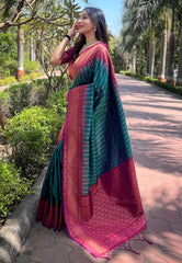 Womens Fashion Ethnic Kanjeevaram Green Color Sarees-MLSHWSA2021GRN