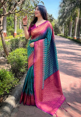 Womens Fashion Ethnic Kanjeevaram Green Color Sarees-MLSHWSA2021GRN