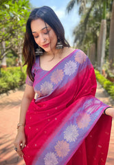 Womens Fashion Ethnic Kanjeevaram Pink Color Sarees-MLSHWSA2015PNK