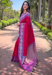 Womens Fashion Ethnic Kanjeevaram Pink Color Sarees-MLSHWSA2015PNK
