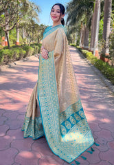 Womens Fashion Ethnic Kanjeevaram Beige Color Sarees-MLSHWSA2010BEI