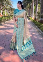 Womens Fashion Ethnic Kanjeevaram Beige Color Sarees-MLSHWSA2010BEI