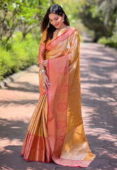 Womens Fashion Ethnic Kanjeevaram Yellow Color Sarees-MLSHWSA2007YLW