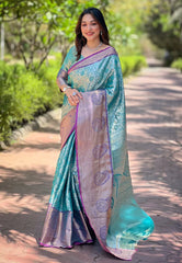 Womens Fashion Ethnic Kanjeevaram Green Color Sarees-MLSHWSA2006GRN