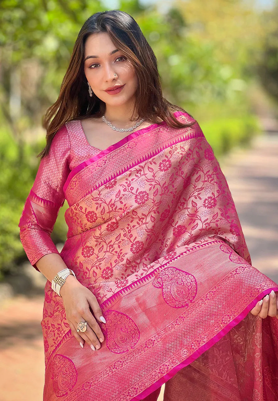 Womens Fashion Ethnic Kanjeevaram Pink Color Sarees-MLSHWSA2005PNK