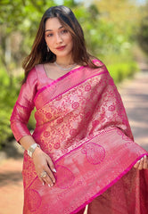 Womens Fashion Ethnic Kanjeevaram Pink Color Sarees-MLSHWSA2005PNK