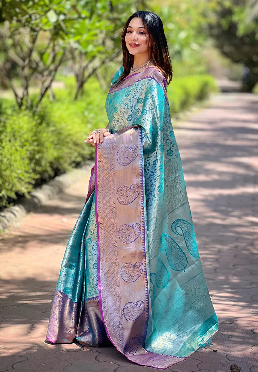 Green Kanjeevaram Style Indian Sari - Polyester Sarees