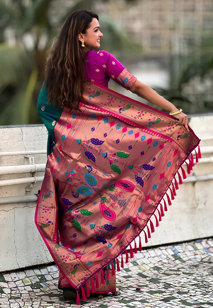 Green Paithani Saree: Womens Fashion Designer Sarees India