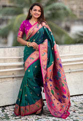 Womens Fashion Ethnic Paithani Green Color Sarees-MLSHWSA2002GRN