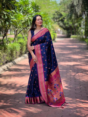 Womens Fashion Ethnic Paithani Navy Blue Color Sarees-MLSHWSA1996NBL