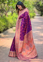 Womens Fashion Ethnic Paithani Purple Color Sarees-MLSHWSA1991PUP