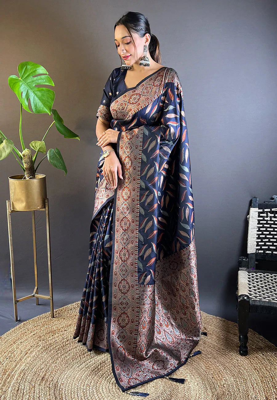 Navy Blue Kanjeevaram Style Saree | Designer Sarees India