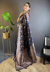 Womens Fashion Ethnic Kanjeevaram Navy Blue Color Sarees-MLSHWSA1986NBL