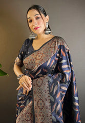 Womens Fashion Ethnic Kanjeevaram Navy Blue Color Sarees-MLSHWSA1986NBL