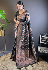 Womens Fashion Ethnic Kanjeevaram Black Color Sarees-MLSHWSA1984BLK