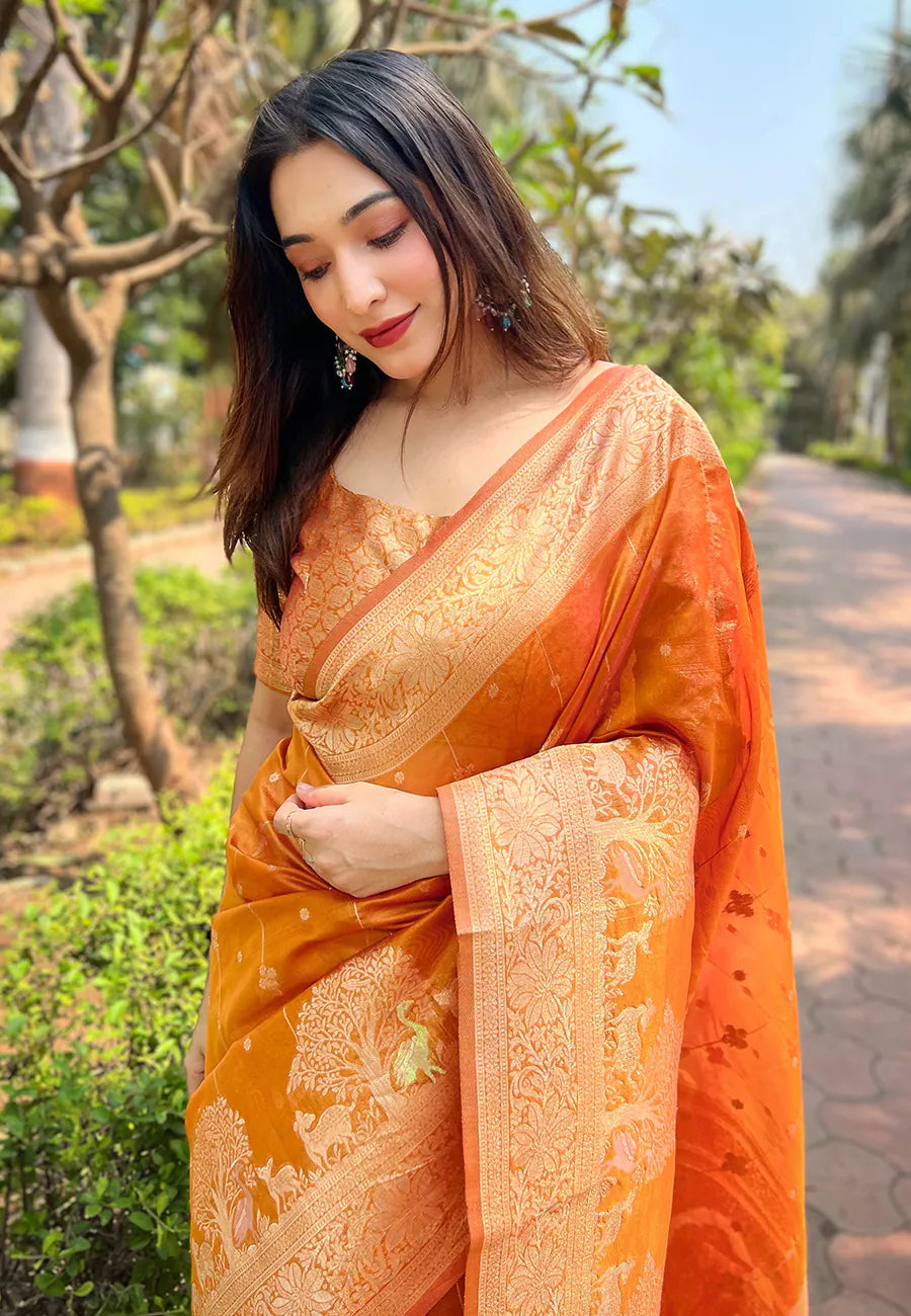 Orange Kanjeevaram Style Saree | Indian Wedding Sarees