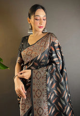 Womens Fashion Ethnic Kanjeevaram Black Color Sarees-MLSHWSA1984BLK