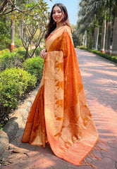 Womens Fashion Ethnic Kanjeevaram Orange Color Sarees-MLSHWSA1974ORG