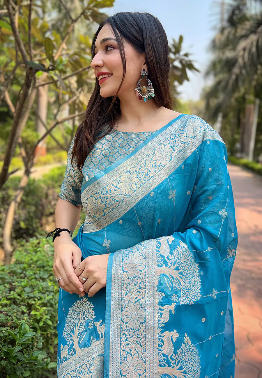 Blue Kanjeevaram Style Saree | Indian Sari - [Brand Name]