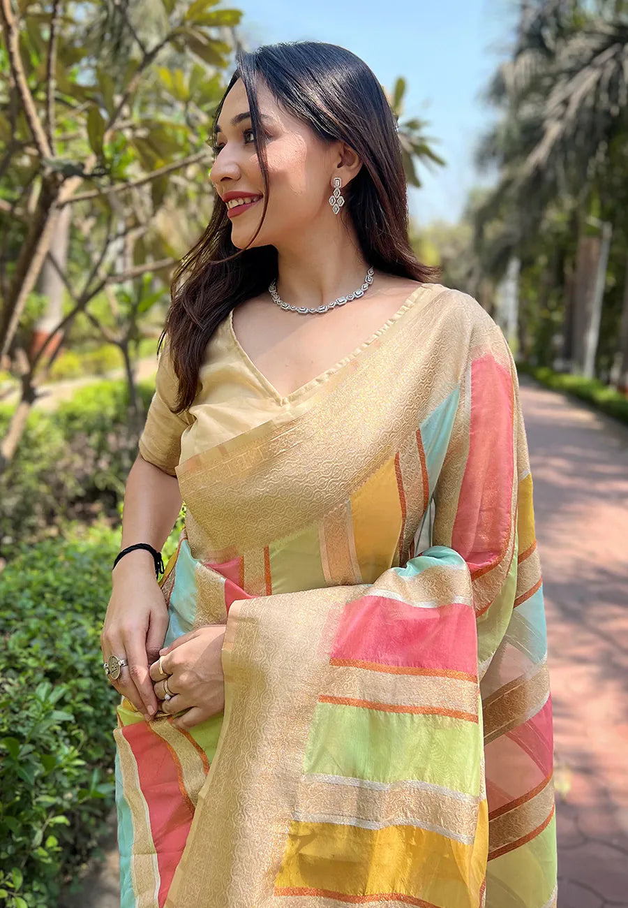 Beige Kanjeevaram Style Saree | Indian Sarees Online Collection