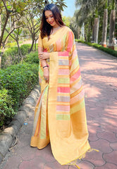 Womens Fashion Ethnic Kanjeevaram Yellow Color Sarees-MLSHWSA1982YLW