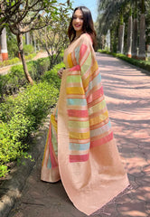 Womens Fashion Ethnic Kanjeevaram Peach Color Sarees-MLSHWSA1980PCH