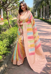Womens Fashion Ethnic Kanjeevaram Peach Color Sarees-MLSHWSA1980PCH