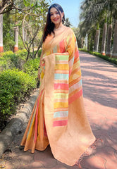 Womens Fashion Ethnic Kanjeevaram Peach Color Sarees-MLSHWSA1979PCH