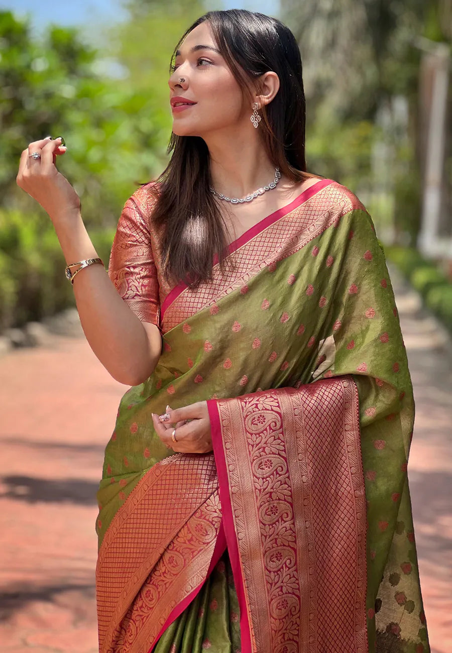 Green Kanjeevaram Style Indian Sari | Elegant & Affordable