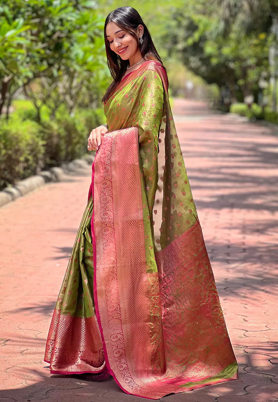 Green Kanjeevaram Style Indian Sari | Elegant & Affordable