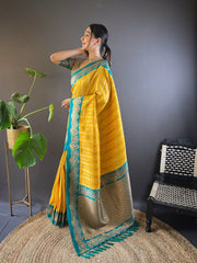 Womens Fashion Ethnic Kanjeevaram Yellow Color Sarees-MLSHWSA1852YLW