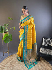 Womens Fashion Ethnic Kanjeevaram Yellow Color Sarees-MLSHWSA1852YLW