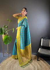 Womens Fashion Ethnic Kanjeevaram Blue Color Sarees-MLSHWSA1851BLU