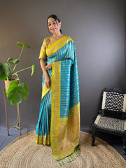 Womens Fashion Ethnic Kanjeevaram Blue Color Sarees-MLSHWSA1851BLU