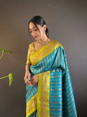Womens Fashion Ethnic Kanjeevaram Blue Color Sarees-MLSHWSA1851BLU