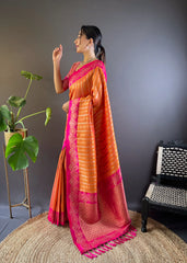 Womens Fashion Ethnic Kanjeevaram Orange Color Sarees-MLSHWSA1850ORG