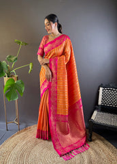 Womens Fashion Ethnic Kanjeevaram Orange Color Sarees-MLSHWSA1850ORG