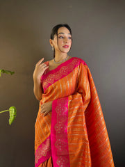 Womens Fashion Ethnic Kanjeevaram Orange Color Sarees-MLSHWSA1850ORG