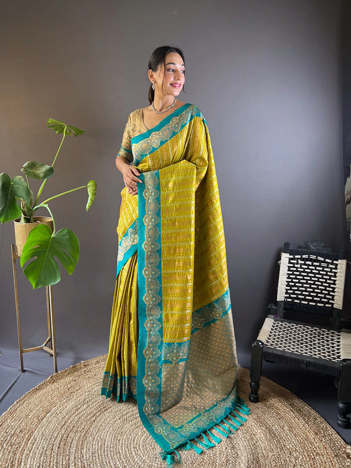Womens Fashion Ethnic Kanjeevaram Khaki Color Sarees-MLSHWSA1849KHK