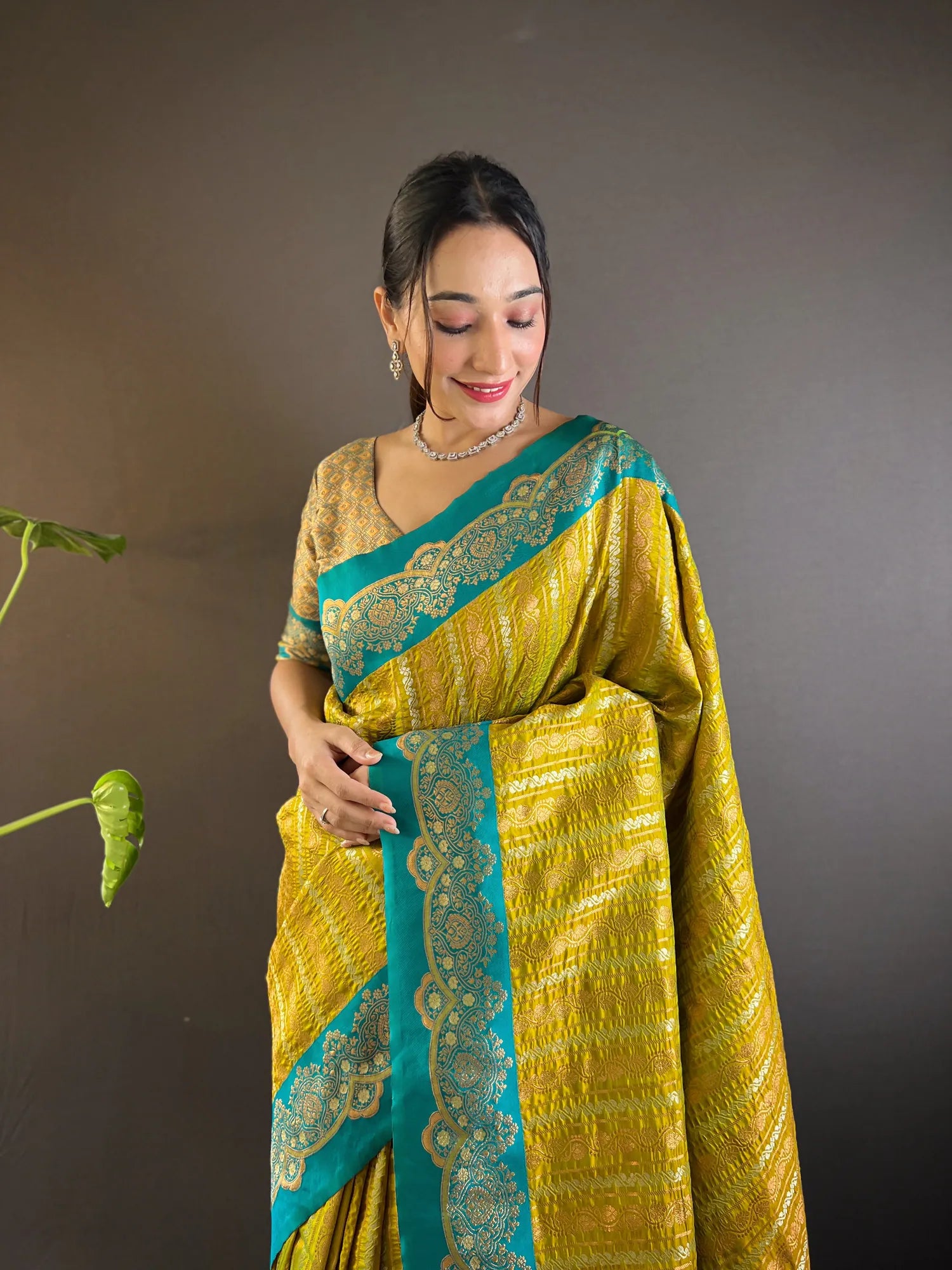 Khaki Kanjeevaram Style Saree | Designer Sarees India