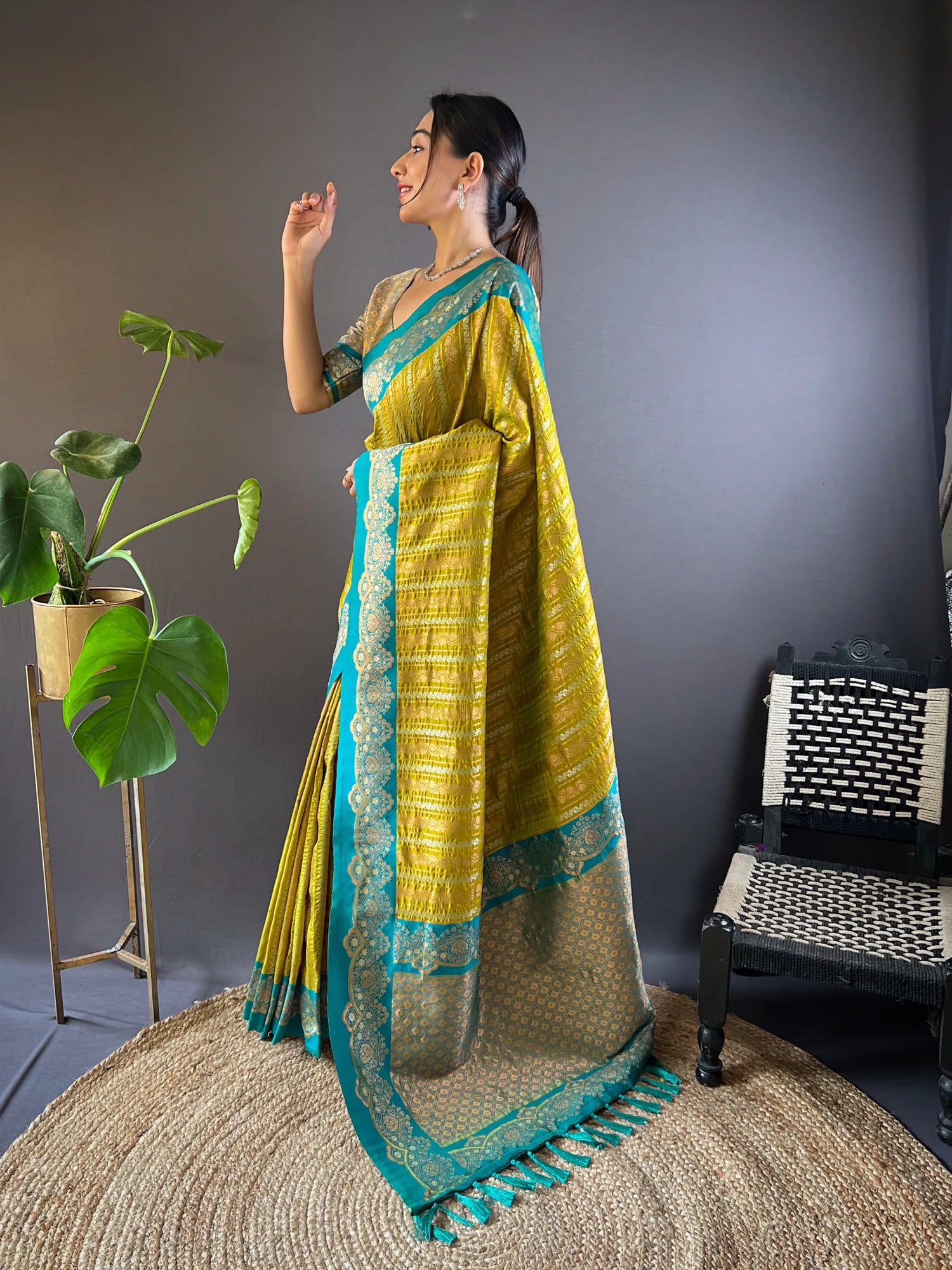 Khaki Kanjeevaram Style Saree | Designer Sarees India