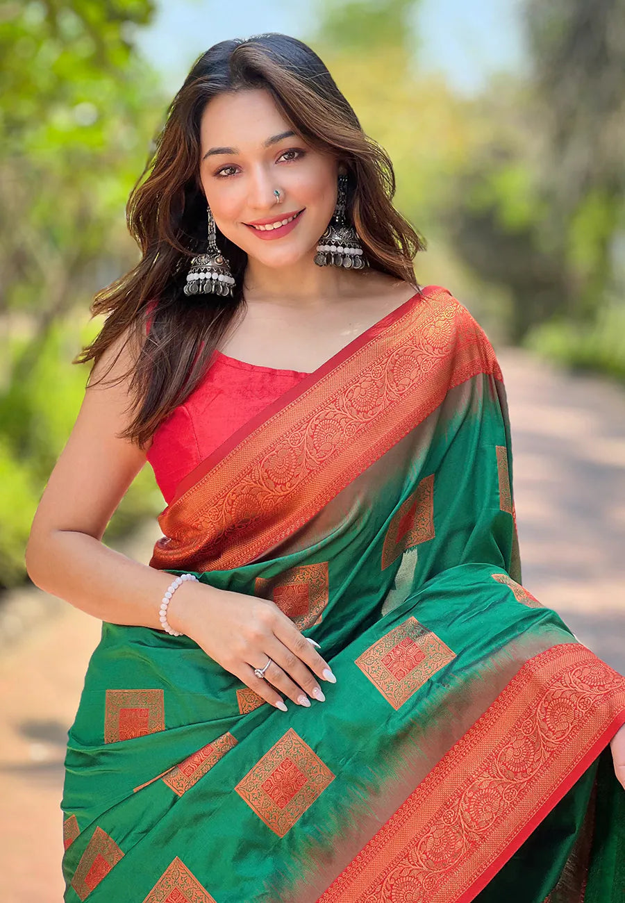 Graceful Green Kanjeevaram Style Saree | Traditional Indian Wedding Sarees