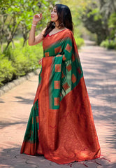 Womens Fashion Ethnic Kanjeevaram Green Color Sarees-MLSHWSA1844GRN