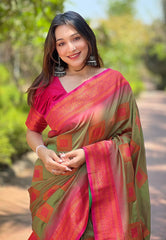 Womens Fashion Ethnic Kanjeevaram Green Color Sarees-MLSHWSA1840GRN