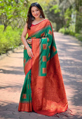 Womens Fashion Ethnic Kanjeevaram Green Color Sarees-MLSHWSA1844GRN