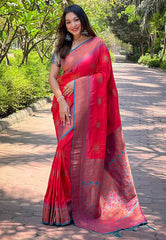Womens Fashion Ethnic Kanjeevaram Red Color Sarees-MLSHWSA1839RED